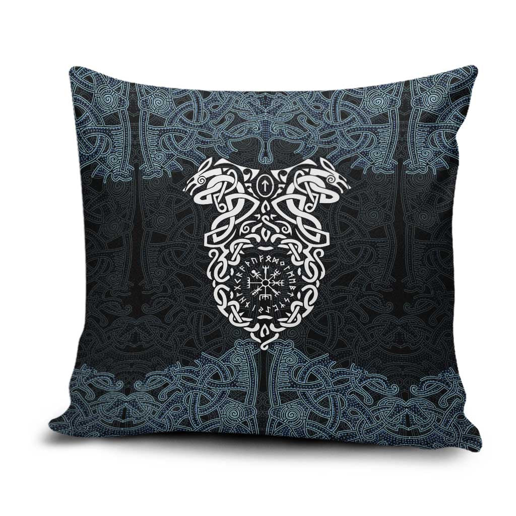 Viking Vegvisir Symbol Pillow Cover with Runes and Intricate Knotwork Norse Protection Tribute - Wonder Print Shop
