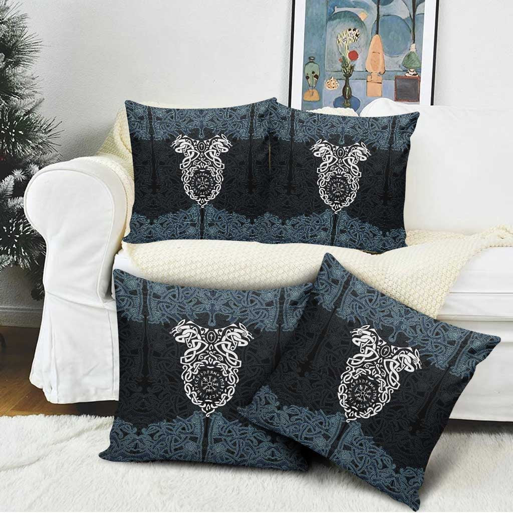Viking Vegvisir Symbol Pillow Cover with Runes and Intricate Knotwork Norse Protection Tribute - Wonder Print Shop