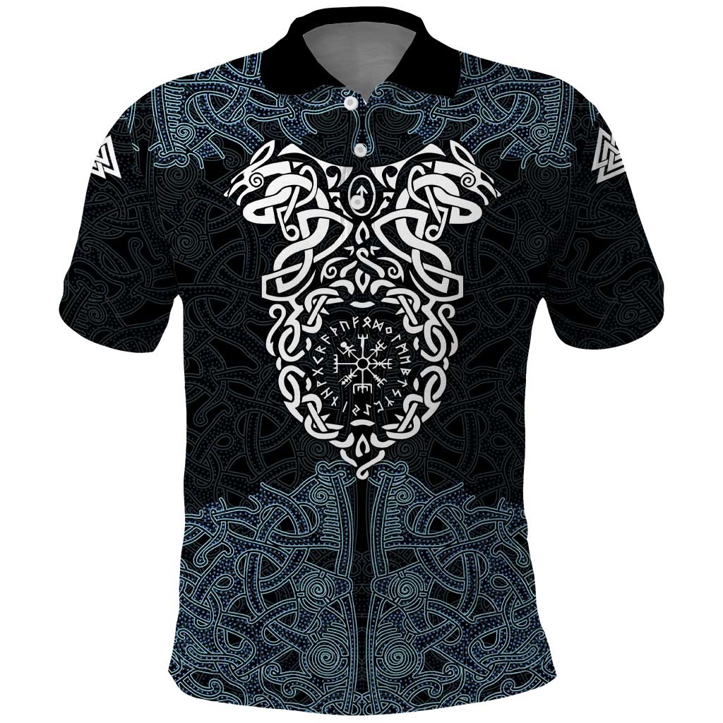 Viking Vegvisir Symbol Polo Shirt with Runes and Intricate Knotwork Norse Protection Tribute - Wonder Print Shop