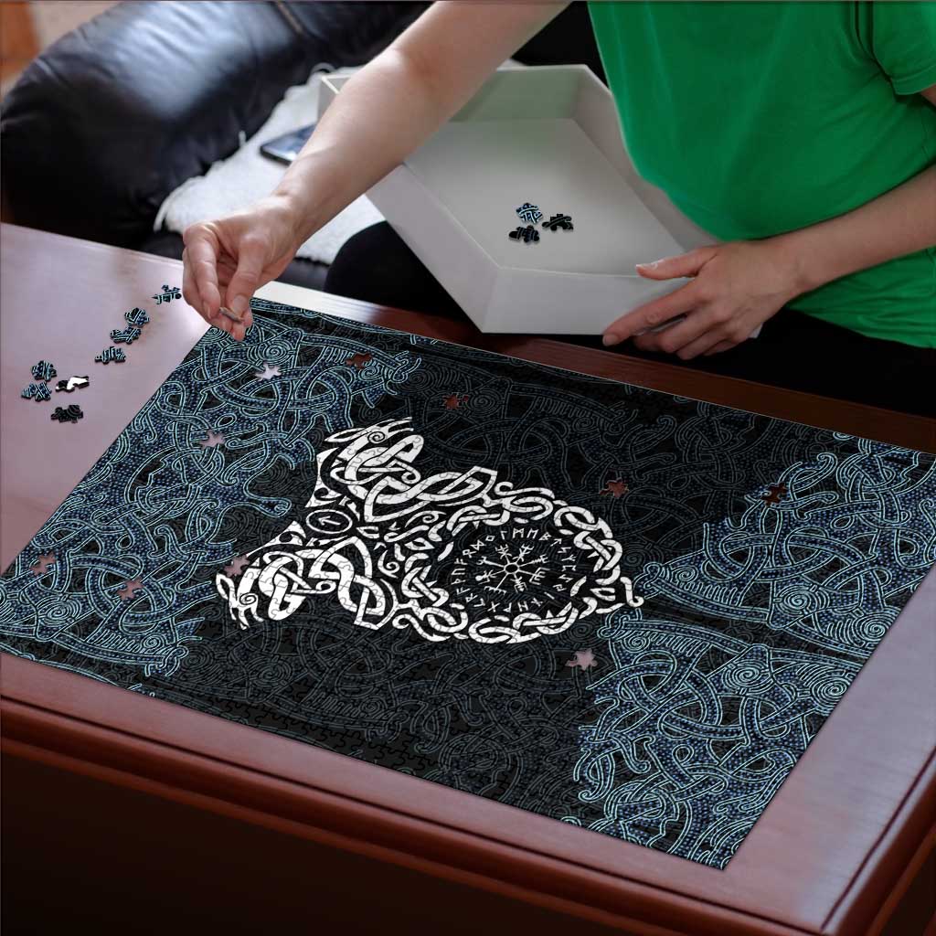 Viking Vegvisir Symbol Puzzle with Runes and Intricate Knotwork Norse Protection Tribute - Wonder Print Shop