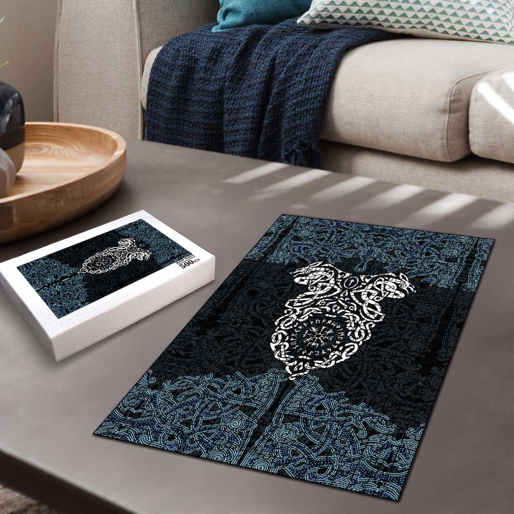 Viking Vegvisir Symbol Puzzle with Runes and Intricate Knotwork Norse Protection Tribute - Wonder Print Shop