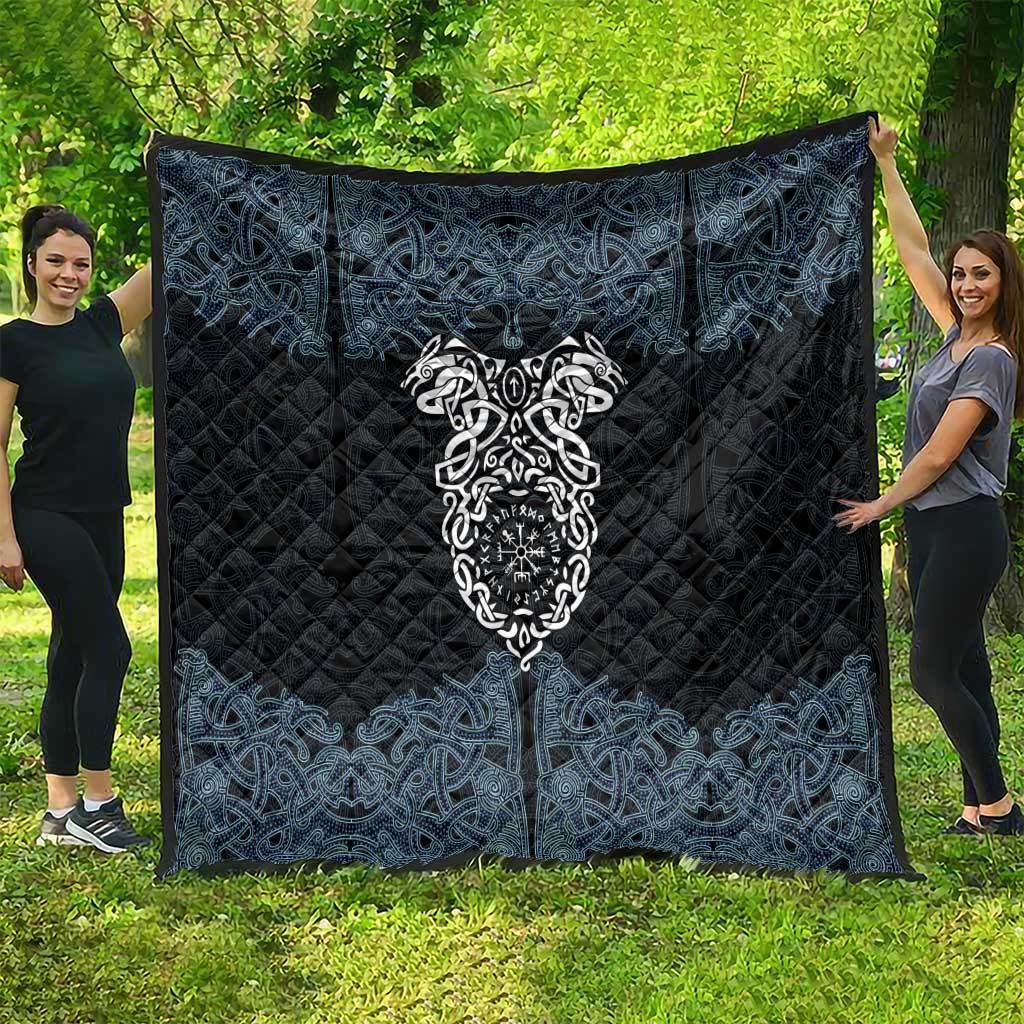 Viking Vegvisir Symbol Quilt with Runes and Intricate Knotwork Norse Protection Tribute - Wonder Print Shop