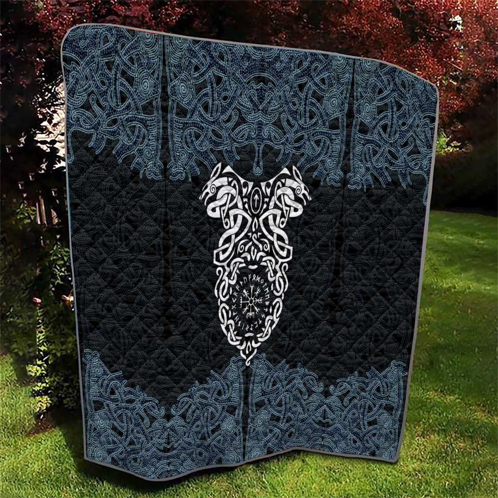Viking Vegvisir Symbol Quilt with Runes and Intricate Knotwork Norse Protection Tribute - Wonder Print Shop
