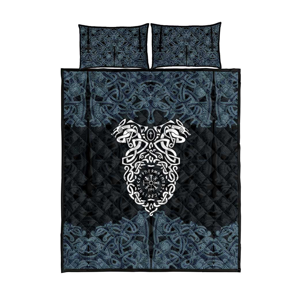 Viking Vegvisir Symbol Quilt Bed Set with Runes and Intricate Knotwork Norse Protection Tribute - Wonder Print Shop