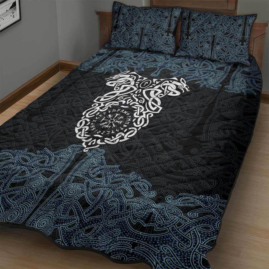 Viking Vegvisir Symbol Quilt Bed Set with Runes and Intricate Knotwork Norse Protection Tribute - Wonder Print Shop