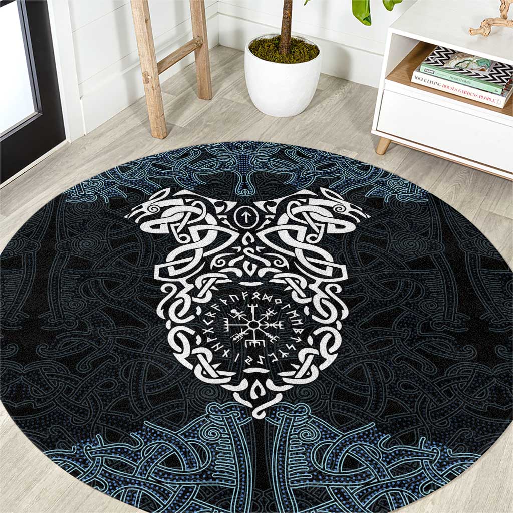 Viking Vegvisir Symbol Round Carpet with Runes and Intricate Knotwork Norse Protection Tribute - Wonder Print Shop