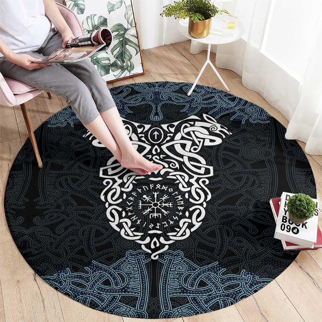 Viking Vegvisir Symbol Round Carpet with Runes and Intricate Knotwork Norse Protection Tribute - Wonder Print Shop