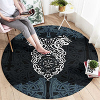 Viking Vegvisir Symbol Round Carpet with Runes and Intricate Knotwork Norse Protection Tribute - Wonder Print Shop