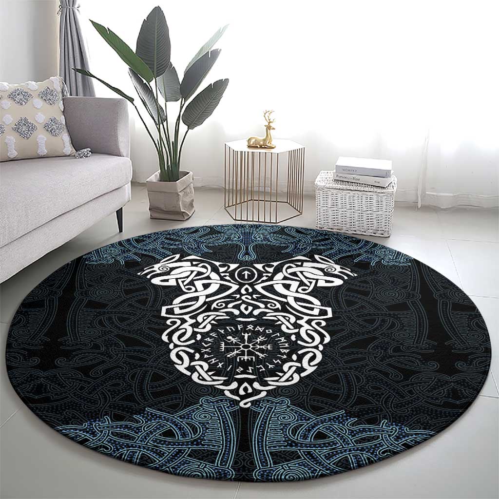 Viking Vegvisir Symbol Round Carpet with Runes and Intricate Knotwork Norse Protection Tribute - Wonder Print Shop