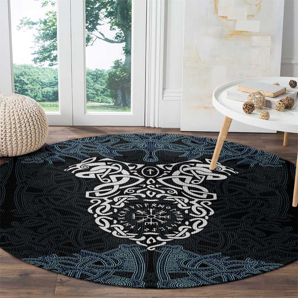 Viking Vegvisir Symbol Round Carpet with Runes and Intricate Knotwork Norse Protection Tribute - Wonder Print Shop