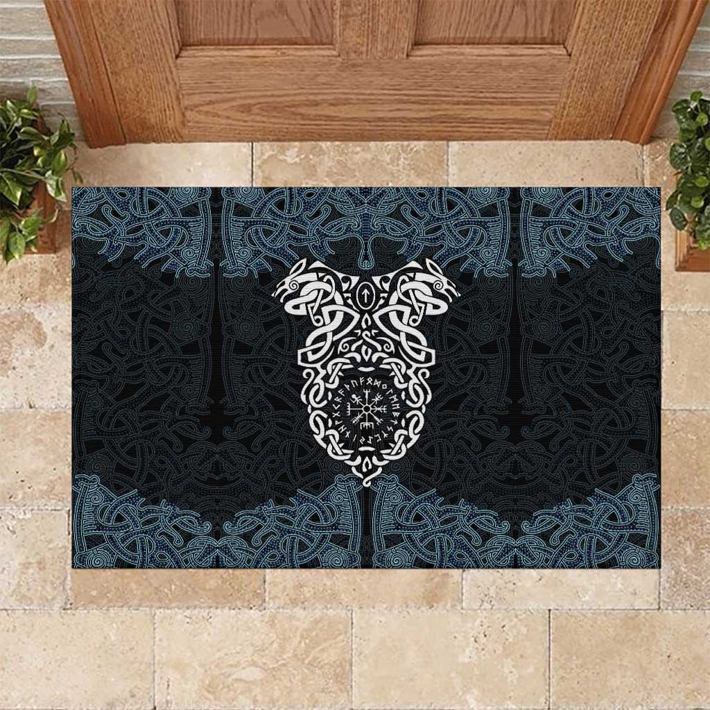 Viking Vegvisir Symbol Rubber Doormat with Runes and Intricate Knotwork Norse Protection Tribute - Wonder Print Shop