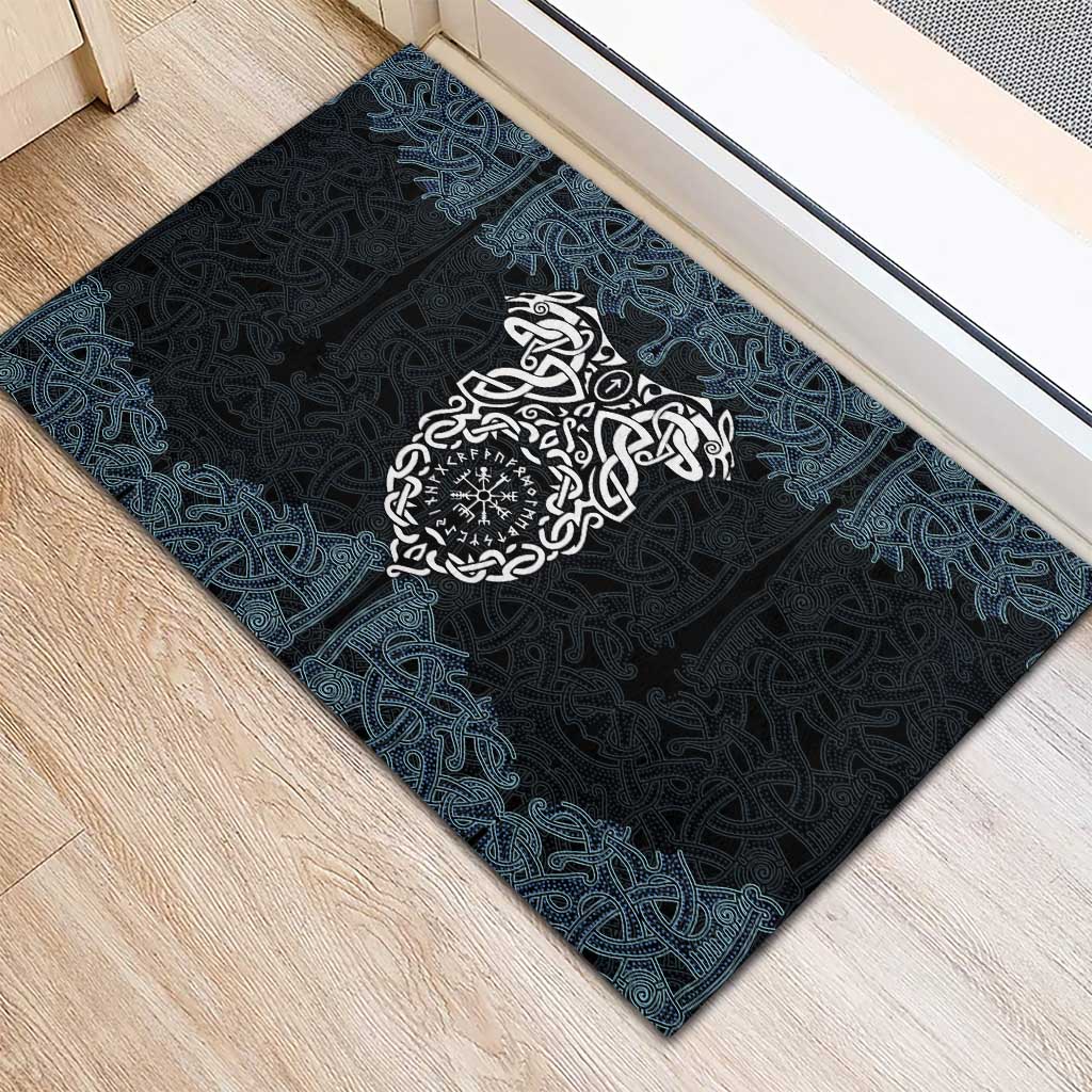 Viking Vegvisir Symbol Rubber Doormat with Runes and Intricate Knotwork Norse Protection Tribute - Wonder Print Shop