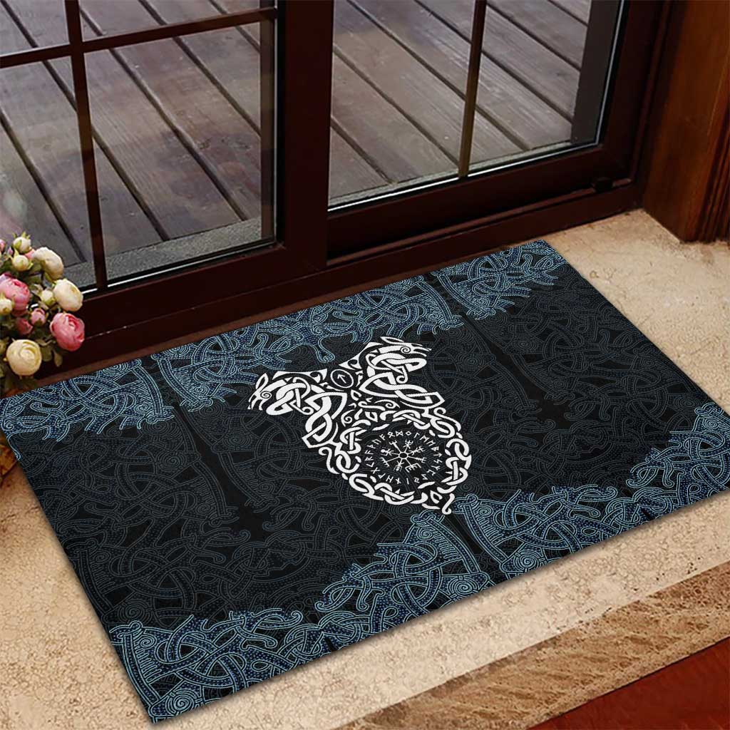 Viking Vegvisir Symbol Rubber Doormat with Runes and Intricate Knotwork Norse Protection Tribute - Wonder Print Shop