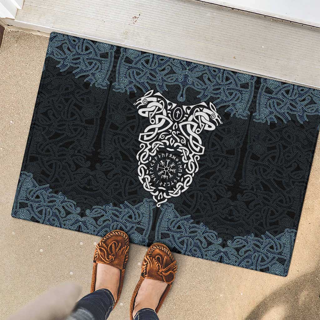 Viking Vegvisir Symbol Rubber Doormat with Runes and Intricate Knotwork Norse Protection Tribute - Wonder Print Shop