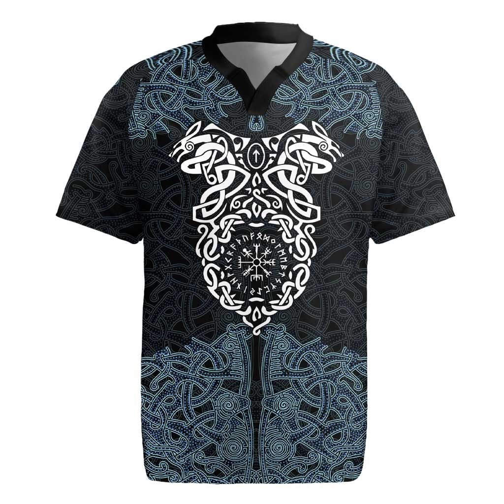 Viking Vegvisir Symbol Rugby Jersey with Runes and Intricate Knotwork Norse Protection Tribute - Wonder Print Shop