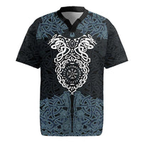 Viking Vegvisir Symbol Rugby Jersey with Runes and Intricate Knotwork Norse Protection Tribute - Wonder Print Shop