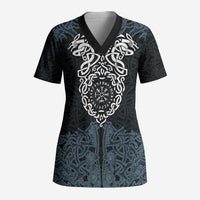 Viking Vegvisir Symbol Scrub Top with Runes and Intricate Knotwork Norse Protection Tribute - Wonder Print Shop
