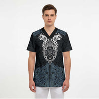 Viking Vegvisir Symbol Scrub Top with Runes and Intricate Knotwork Norse Protection Tribute - Wonder Print Shop