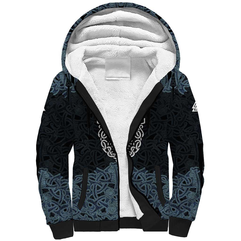 Viking Vegvisir Symbol Sherpa Hoodie with Runes and Intricate Knotwork Norse Protection Tribute - Wonder Print Shop