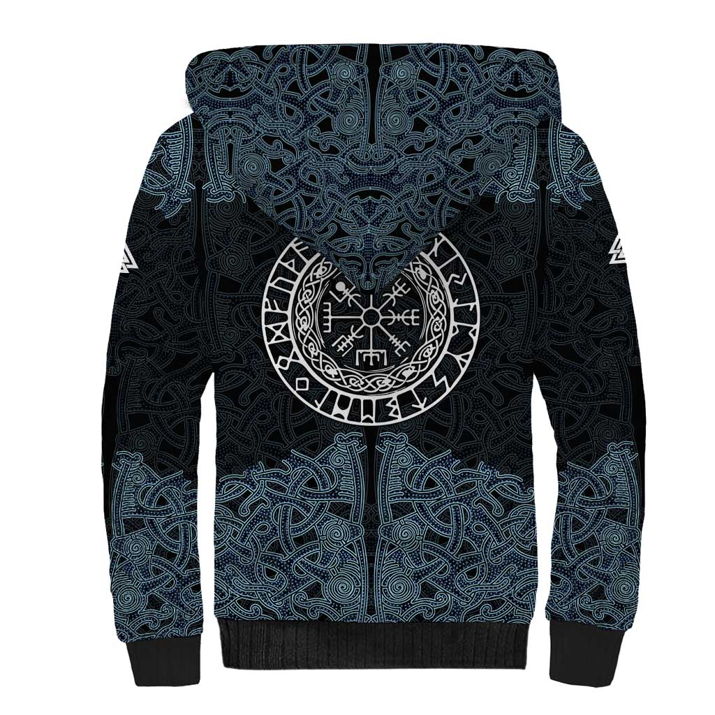 Viking Vegvisir Symbol Sherpa Hoodie with Runes and Intricate Knotwork Norse Protection Tribute - Wonder Print Shop