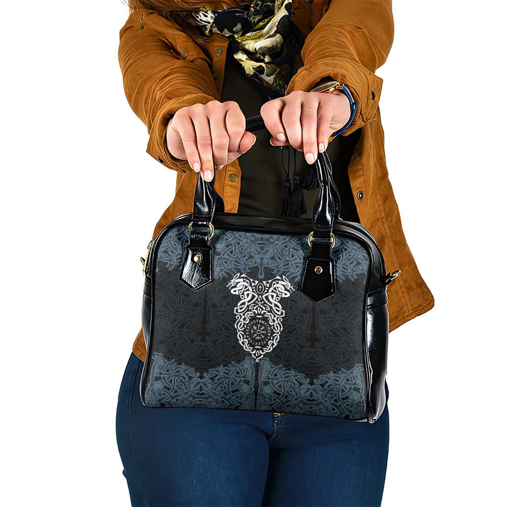 Viking Vegvisir Symbol Shoulder Handbag with Runes and Intricate Knotwork Norse Protection Tribute - Wonder Print Shop