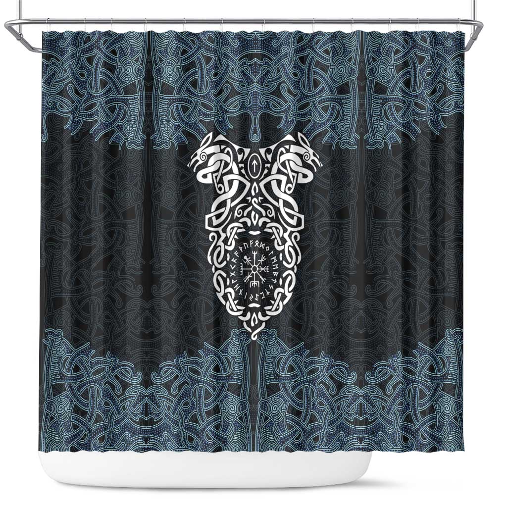 Viking Vegvisir Symbol Shower Curtain with Runes and Intricate Knotwork Norse Protection Tribute - Wonder Print Shop