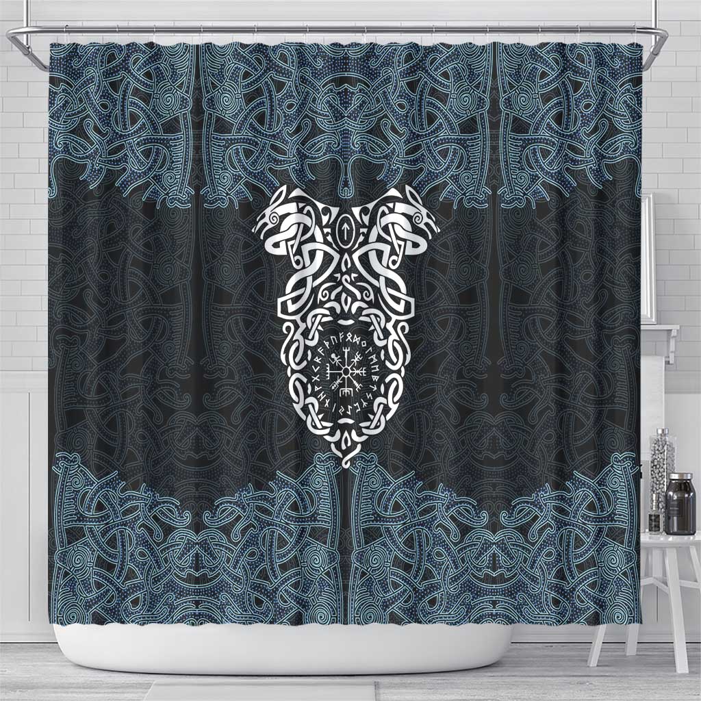 Viking Vegvisir Symbol Shower Curtain with Runes and Intricate Knotwork Norse Protection Tribute - Wonder Print Shop
