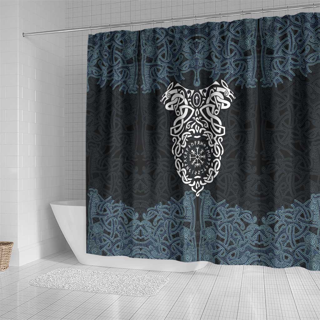 Viking Vegvisir Symbol Shower Curtain with Runes and Intricate Knotwork Norse Protection Tribute - Wonder Print Shop