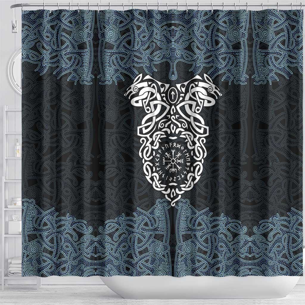 Viking Vegvisir Symbol Shower Curtain with Runes and Intricate Knotwork Norse Protection Tribute - Wonder Print Shop