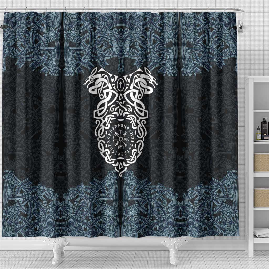 Viking Vegvisir Symbol Shower Curtain with Runes and Intricate Knotwork Norse Protection Tribute - Wonder Print Shop