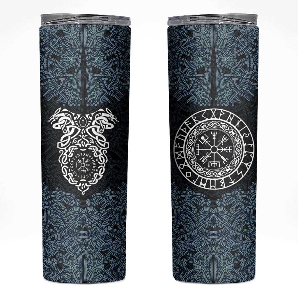 Viking Vegvisir Symbol Skinny Tumbler with Runes and Intricate Knotwork Norse Protection Tribute - Wonder Print Shop