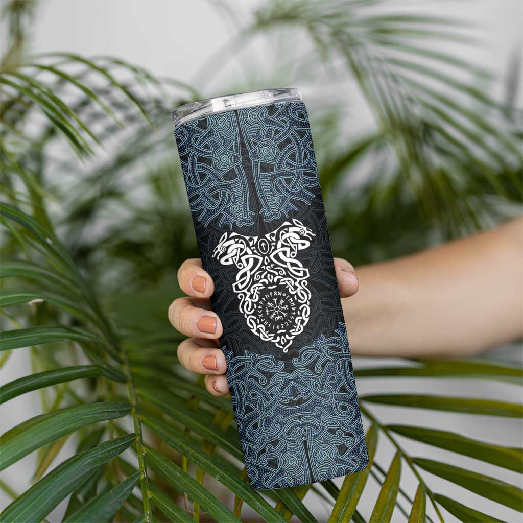 Viking Vegvisir Symbol Skinny Tumbler with Runes and Intricate Knotwork Norse Protection Tribute - Wonder Print Shop
