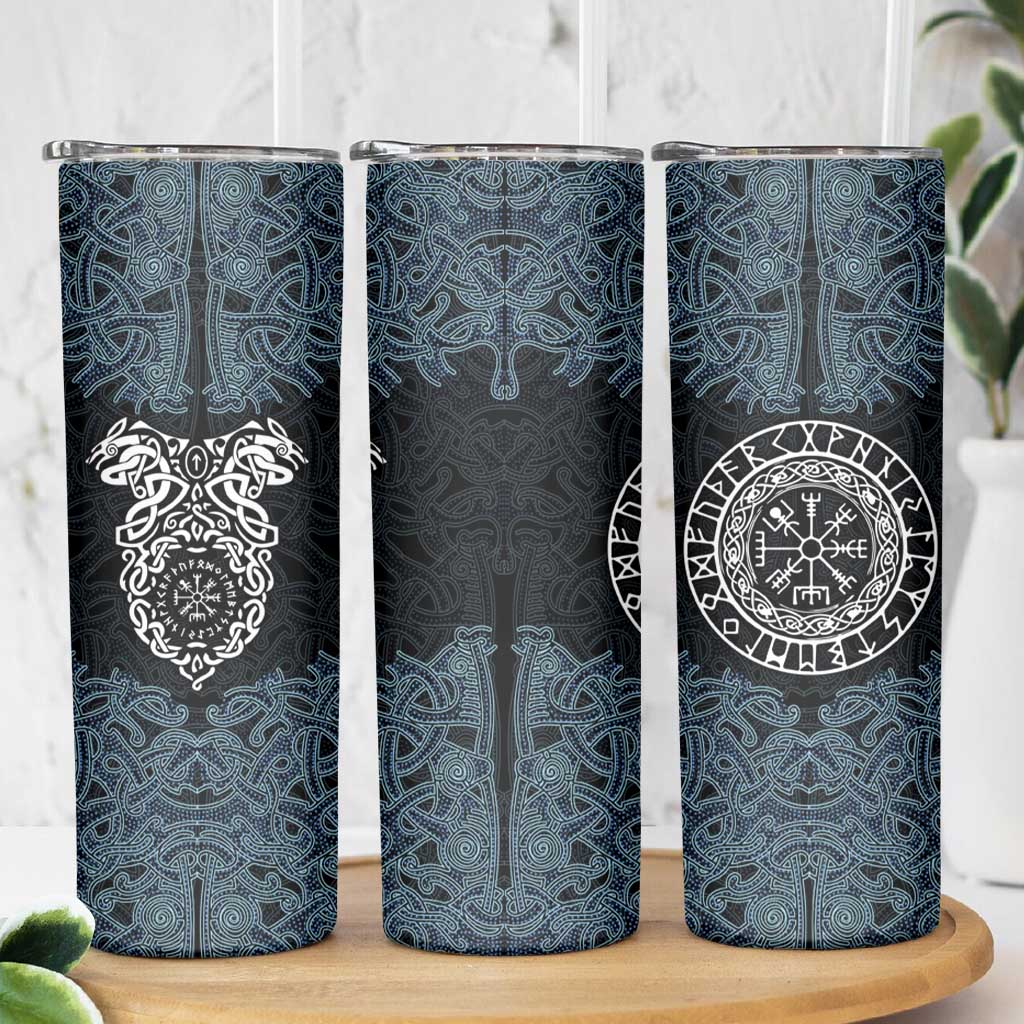 Viking Vegvisir Symbol Skinny Tumbler with Runes and Intricate Knotwork Norse Protection Tribute - Wonder Print Shop