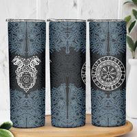 Viking Vegvisir Symbol Skinny Tumbler with Runes and Intricate Knotwork Norse Protection Tribute - Wonder Print Shop