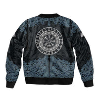 Viking Vegvisir Symbol Sleeve Zip Bomber Jacket with Runes and Intricate Knotwork Norse Protection Tribute - Wonder Print Shop
