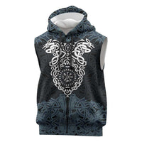 Viking Vegvisir Symbol Sleeveless Hoodie with Runes and Intricate Knotwork Norse Protection Tribute - Wonder Print Shop