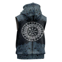 Viking Vegvisir Symbol Sleeveless Hoodie with Runes and Intricate Knotwork Norse Protection Tribute - Wonder Print Shop