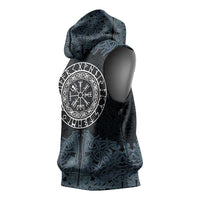 Viking Vegvisir Symbol Sleeveless Hoodie with Runes and Intricate Knotwork Norse Protection Tribute - Wonder Print Shop