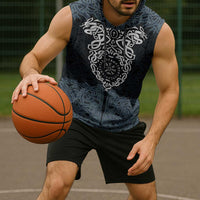 Viking Vegvisir Symbol Sleeveless Hoodie with Runes and Intricate Knotwork Norse Protection Tribute - Wonder Print Shop