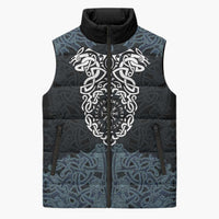 Viking Vegvisir Symbol Sleeveless Puffer Jacket with Runes and Intricate Knotwork Norse Protection Tribute - Wonder Print Shop