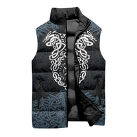 Viking Vegvisir Symbol Sleeveless Puffer Jacket with Runes and Intricate Knotwork Norse Protection Tribute - Wonder Print Shop