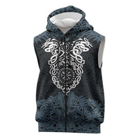Viking Vegvisir Symbol Sleeveless Zip Hoodie with Runes and Intricate Knotwork Norse Protection Tribute - Wonder Print Shop