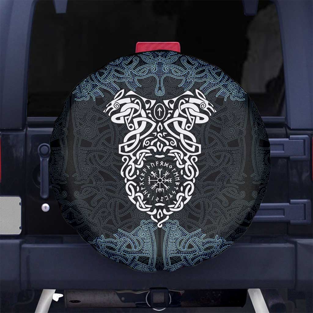 Viking Vegvisir Symbol Spare Tire Cover with Runes and Intricate Knotwork Norse Protection Tribute - Wonder Print Shop