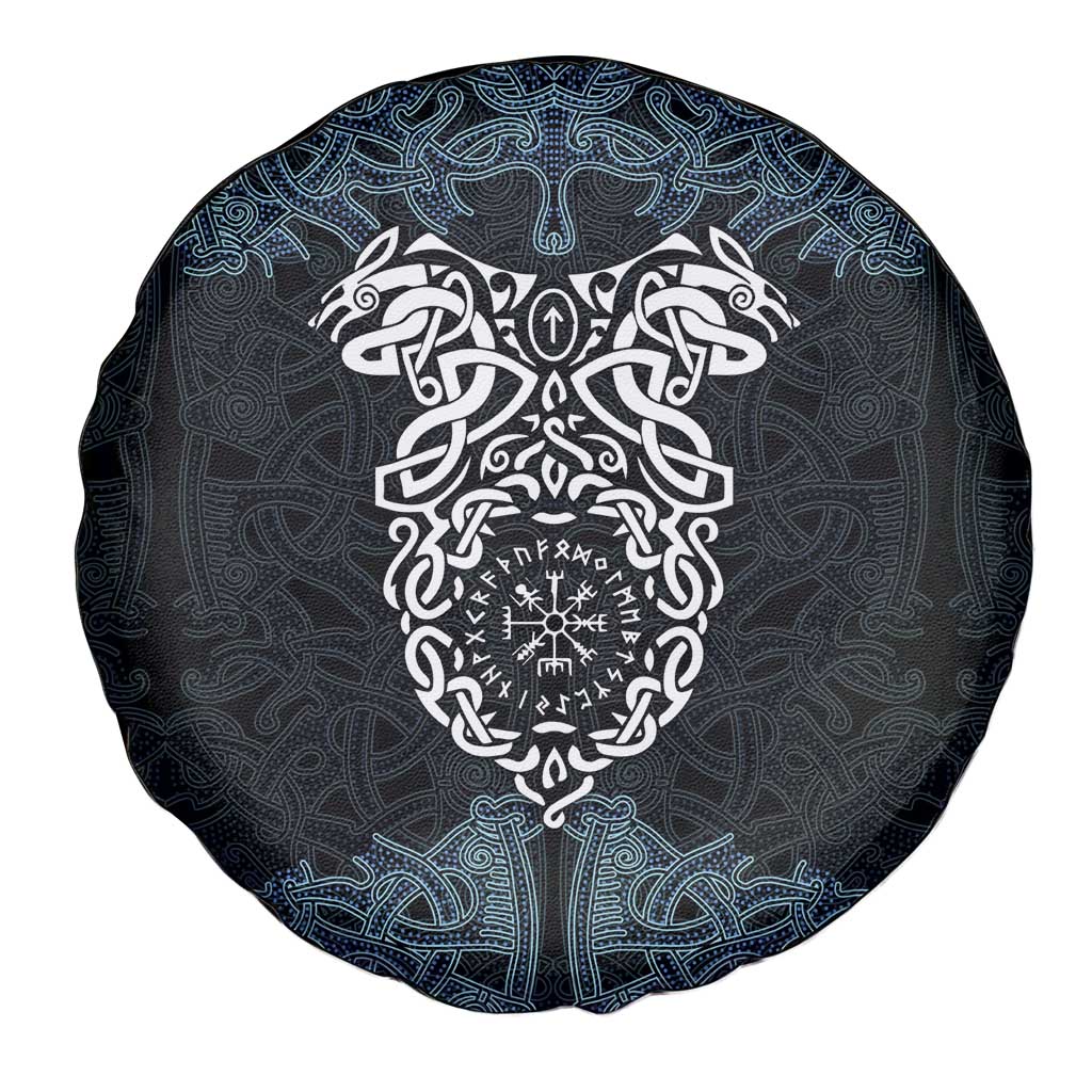 Viking Vegvisir Symbol Spare Tire Cover with Runes and Intricate Knotwork Norse Protection Tribute - Wonder Print Shop