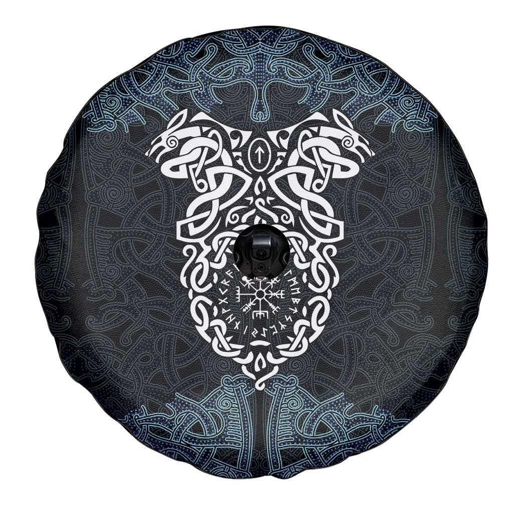Viking Vegvisir Symbol Spare Tire Cover with Runes and Intricate Knotwork Norse Protection Tribute - Wonder Print Shop
