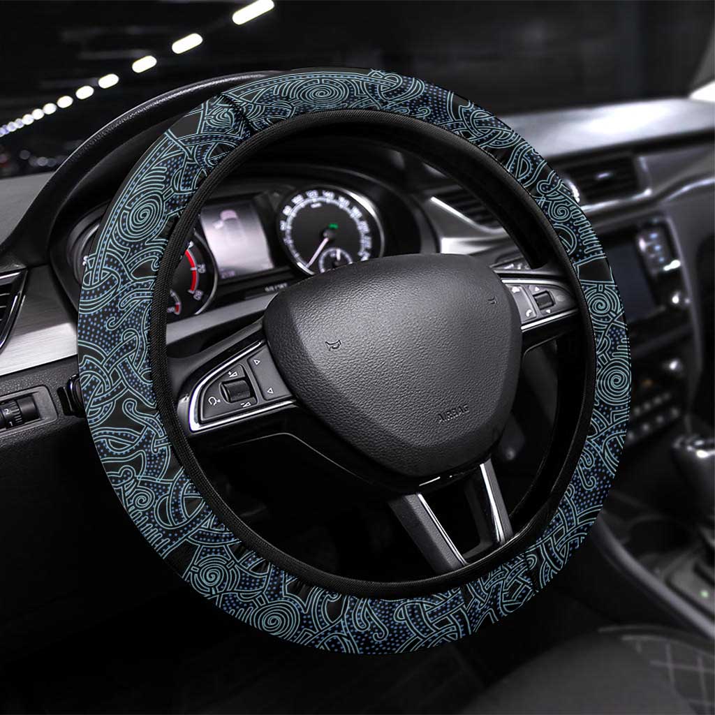 Viking Vegvisir Symbol Steering Wheel Cover with Runes and Intricate Knotwork Norse Protection Tribute - Wonder Print Shop