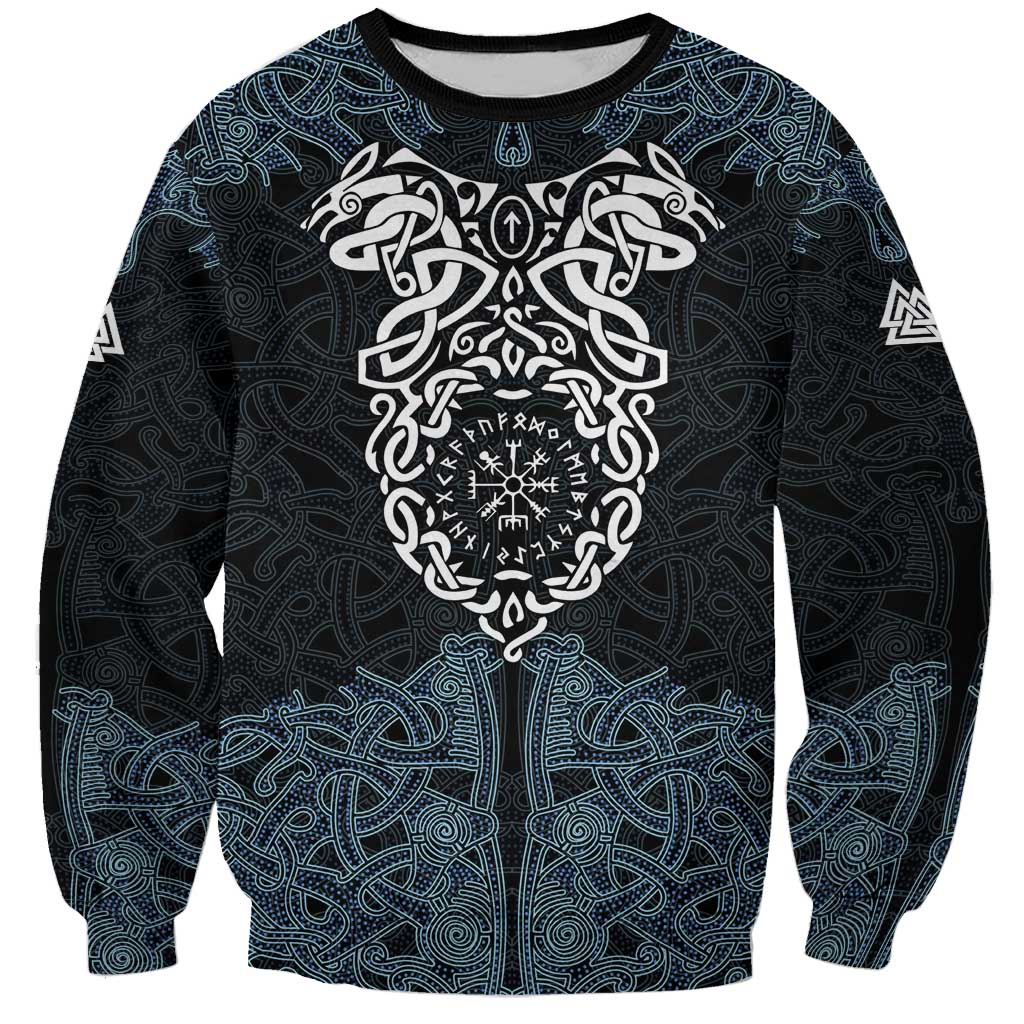 Viking Vegvisir Symbol Sweatshirt with Runes and Intricate Knotwork Norse Protection Tribute - Wonder Print Shop