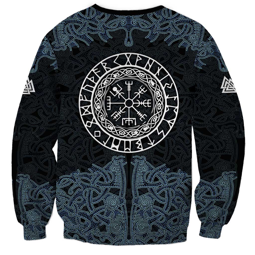 Viking Vegvisir Symbol Sweatshirt with Runes and Intricate Knotwork Norse Protection Tribute - Wonder Print Shop