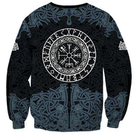 Viking Vegvisir Symbol Sweatshirt with Runes and Intricate Knotwork Norse Protection Tribute - Wonder Print Shop