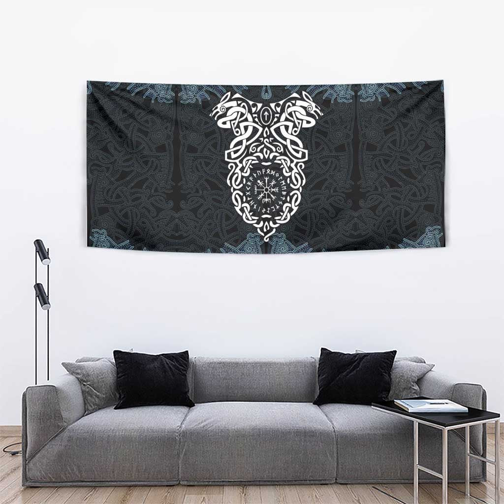 Viking Vegvisir Symbol Tapestry with Runes and Intricate Knotwork Norse Protection Tribute - Wonder Print Shop